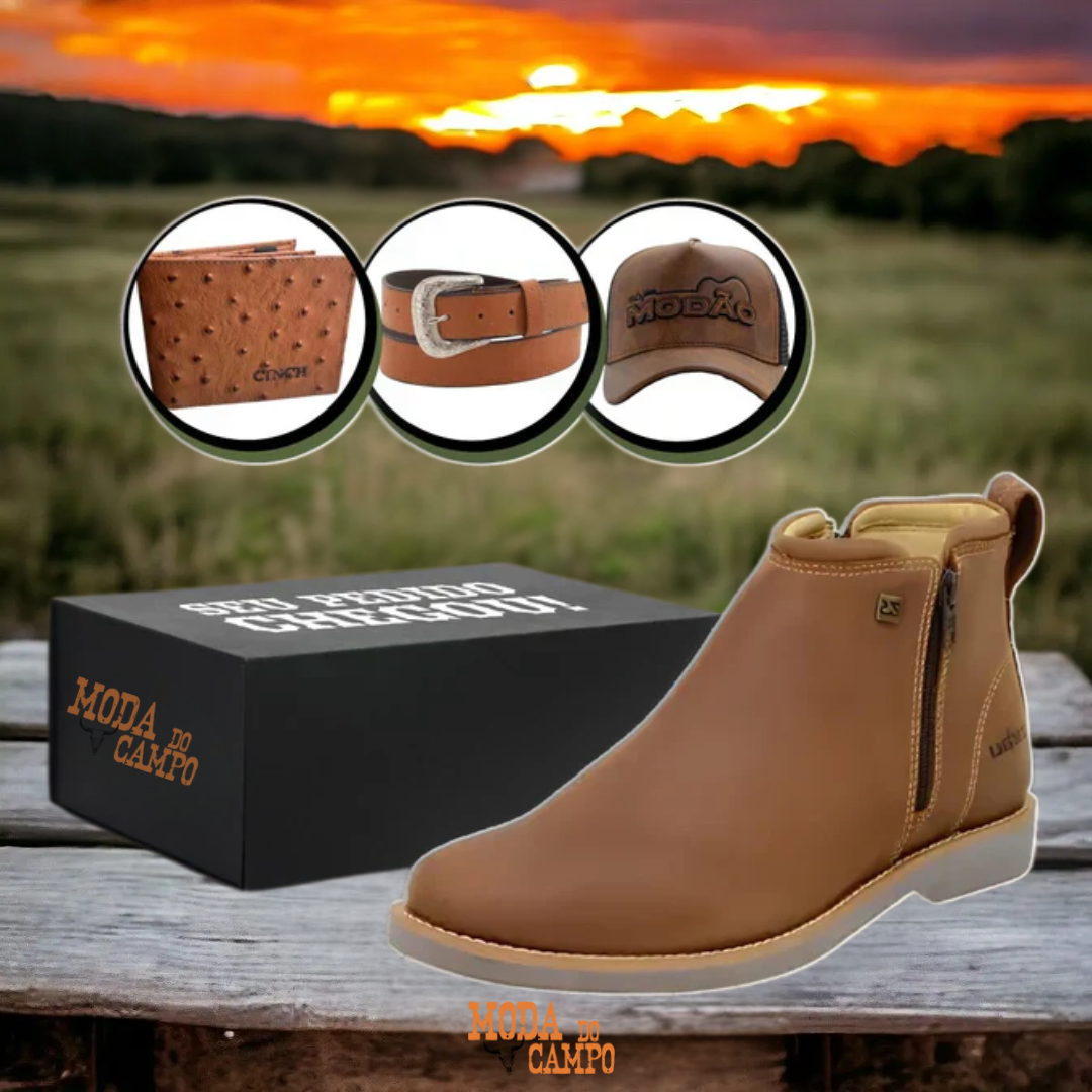 Bota Zavu Casual Masculina Couro Legítimo Ortopédica + 3 Brindes