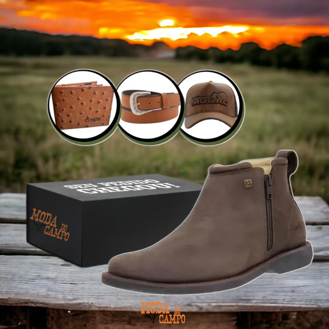 Bota ZB Casual Masculina Couro Legítimo Ortopédica + 3 Brindes