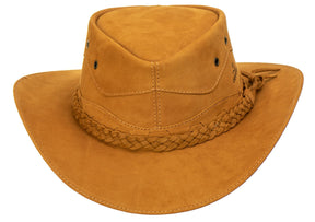 Chapéu Cowboy Country Autêntico Couro Nobuk Amarelo com Trança Detalhada