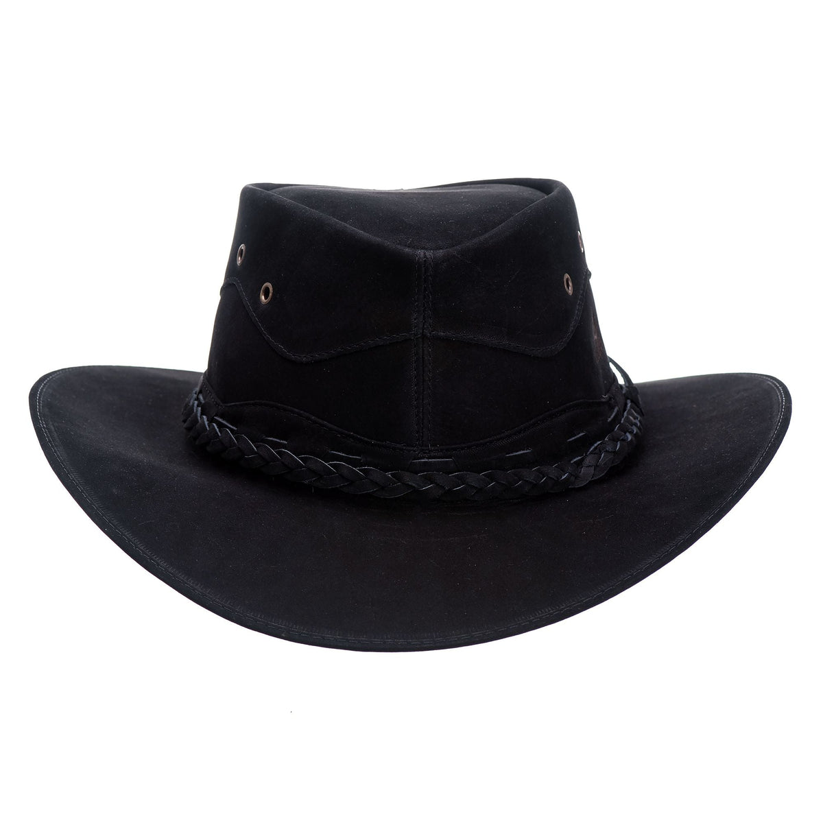 Chapéu Country de Couro Nobuk Preto com Detalhes Trançados: Estilo Autêntico